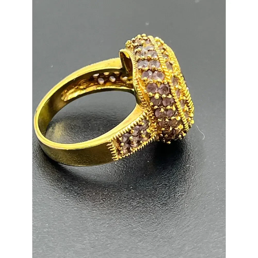 UTC Gold Plated Vermeil Sterling‎ Silver Cushion Cut Amethyst Cocktail Ring Sz 8
